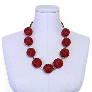 Vintage Chunky Cinnabar Necklace Signed Jan Michaels Carved Beaded Statement